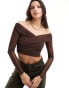 Фото #2 товара Bershka mesh bardot top in chocolate