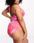 Vero Moda Curve halterneck swimsuit in pink snake print