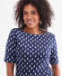 Фото #3 товара Women's Printed Boat-Neck Elbow-Sleeve Top, Created for Macy's