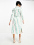 Y.A.S broderie stripe shirt midi dress in white