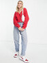 Monki cable knit caridgan in red