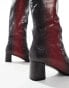 Public Desire Tamira block heel knee boots in red ombre croc