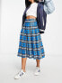 ASOS DESIGN pleated midi kilt skirt in blue check
