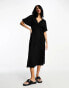 Фото #6 товара ASOS DESIGN textured crinkle wrap midi dress with tie side in black