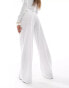 Kaiia pointelle ribbed bow detail low rise wide leg trouser co-ord in white