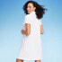 Фото #4 товара Lands' End Women's Terry Short Sleeve Polo Cover Up Dress - White L