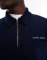 Tommy Jeans small logo 1/4 zip sweatshirt in washed navy