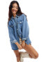 Фото #1 товара Vero Moda oversized denim shacket in medium blue