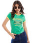 ASOS DESIGN ringer baby tee with jamaica graphic with hotfix flag in green