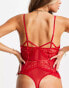 Фото #4 товара Hunkemoller Kiki plunge front lace and mesh detail bodysuit in red