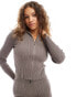 Фото #1 товара Urban Revivo plissed zip through funnel neck co-ord in taupe