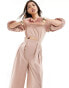 Фото #2 товара ASOS DESIGN puff sleeve bardot with front cutout jumpsuit in mauve