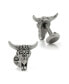 Фото #2 товара Запонки мужские стальные с резьбой на коровьем черепе от Ox & Bull Trading Co.