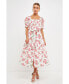 Women's Floral Print Linen Midi Dress