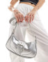 Glamorous buckle front shoulder bag in silver metallic