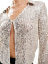 Only open front blouse in silver sequin