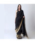 Women's Black Silk Pre-Stitched Saree with Jacquard Weave Border and Hand Embroidered Blouse Black|gold, XSmall - фото #5