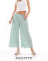 Фото #1 товара ASOS DESIGN Petite plisse wide trouser culottes in green ditsy