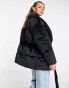 Фото #4 товара Missguided velvet shawl collar puffer jacket in black