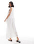 ASOS DESIGN ribbed tank maxi dress with poplin broderie hem skirt in white