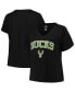 ფოტო #1 პროდუქტის Women's Black Milwaukee Bucks Plus Size Arch Over Logo V-Neck T-shirt