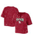ფოტო #1 პროდუქტის Women's Crimson Oklahoma Sooners Bleach Wash Splatter Cropped Notch Neck T-shirt