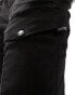 Pull&Bear straight leg cargo trouser in black Черный, M - фото #2