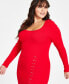 Фото #4 товара Plus Size Rib-Knit Lace-Up Sweater Dress, Created for Macy's