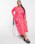 Фото #4 товара Never Fully Dressed Plus leopard knitted wrap midi dress in pink and red