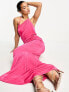 Фото #5 товара Something New low plunge back slinky maxi dress with halter neck in pink