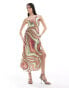 Фото #3 товара Mango one shoulder wave print midi dress in pink