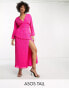 ASOS DESIGN Tall pleated midi dress with a belt in bright pink