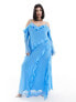 Forever New Curve long sleeve ruffle maxi dress in blue UK 20 - фото #1