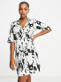 Фото #1 товара Monki satin mini wrap dress in white and black marble print