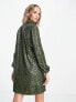 Фото #2 товара Flounce London Petite mini metallic sparkle shirt dress in khaki