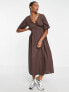 ASOS DESIGN wrap smock midi dress in chocolate