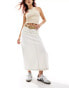 DTT side split contrast thread denim maxi skirt in off white