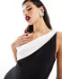 Фото #4 товара Vesper monochrome contrast satin thigh spilt maxi dress in black