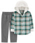 Фото #3 товара Toddler 2-Piece Plaid Hooded Button-Front & Pant Set 2T