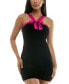 Фото #1 товара Juniors' Contrast-Trim Halter Velvet Bodycon Dress