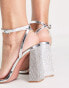 Фото #4 товара ASOS DESIGN Wide Fit Nora embellished barely there block heeled sandals in silver
