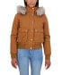 ფოტო #1 პროდუქტის Juniors' Women ' Cotton Faux Fur Trimmed Bomber Jacket