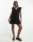 Miss Selfridge smock mini dress with frill sleeve in black