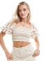 ASOS DESIGN shirred bodice top with embroidered puff sleeves in white