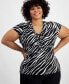 Фото #1 товара Plus Size Printed Lace-Up-Neck Top, Created for Macy's