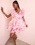 Фото #1 товара ASOS LUXE organza ruffle baby doll mini dress in red floral print