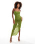 Фото #1 товара ASOS DESIGN sheer mesh hotfix maxi dress with embellished cup detail bodysuit in green