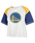 Women's Cream Distressed Golden State Warriors Premier Raglan Cropped T-shirt