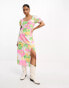 Miss Selfridge sweetheart ruched midi dress in retro floral Retro-Blumenmuster, 34 - фото #1