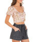 Фото #4 товара Juniors' Lily Floral-Print Bubble-Sleeve Cropped Top